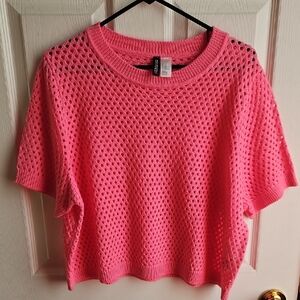 H&M Hot Pink Open-Weave Short Sleeve Sweater